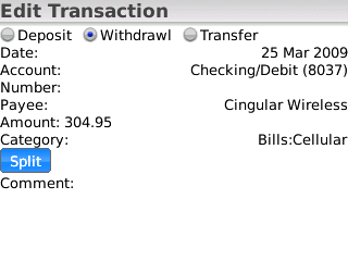 Edit Transaction screen